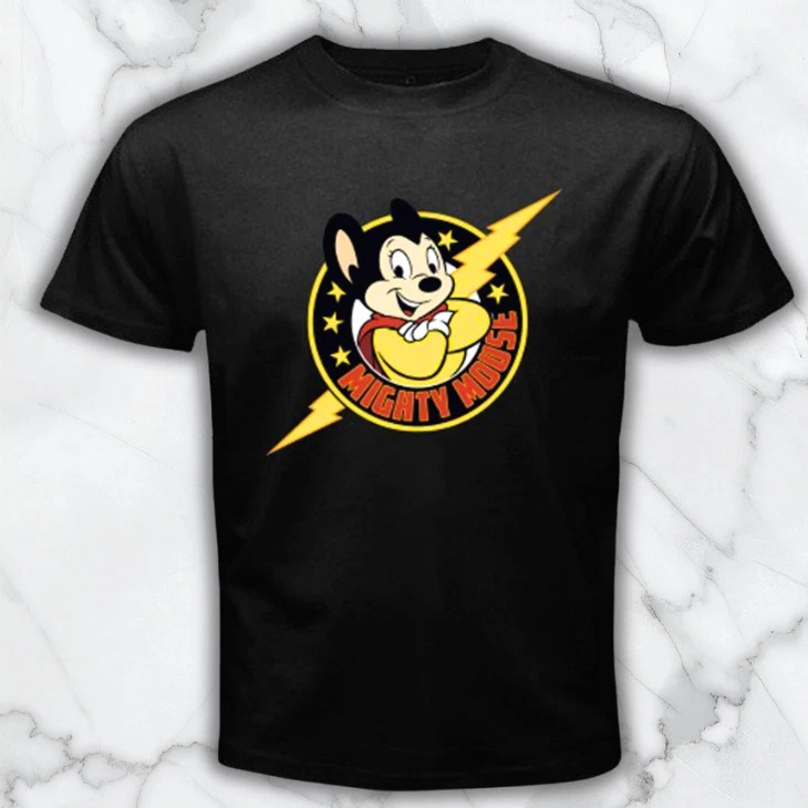Mighty Mouse Cartoon Retro TV Series Men's Black Graphic T Shirt Freeships