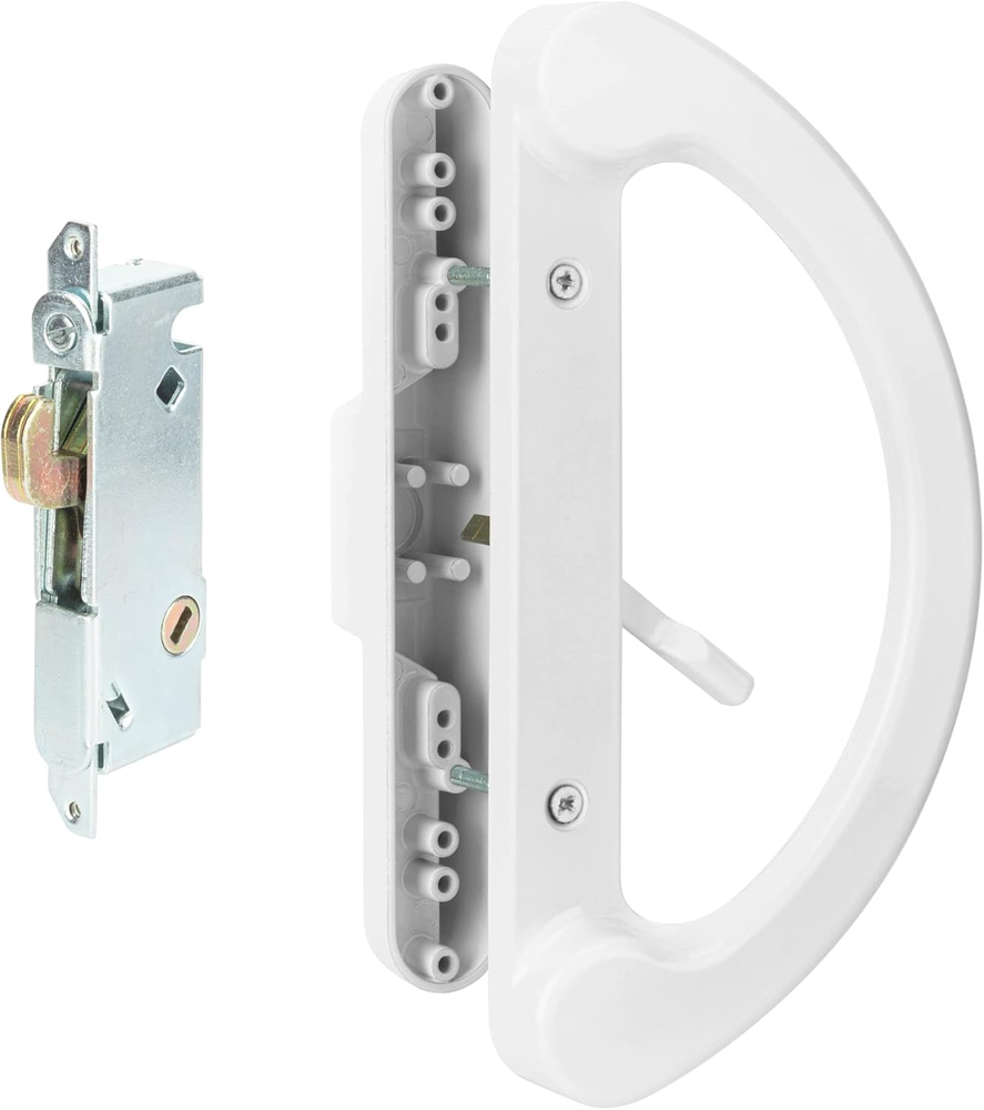 Sliding Patio Door Handle Pull Set with Mortise Lock, Full Replacement White Die