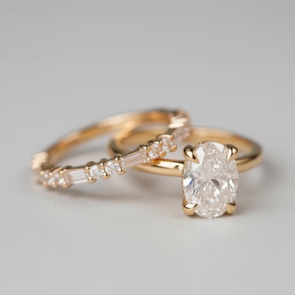 Oval Cut Simulated Diamond Delicate Women's Bridal Ring 14K Yellow Gold Plated