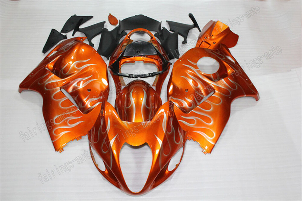1997-2007 GSX-R 1300 White Flames Orange Fairing Plastic Injection Kit