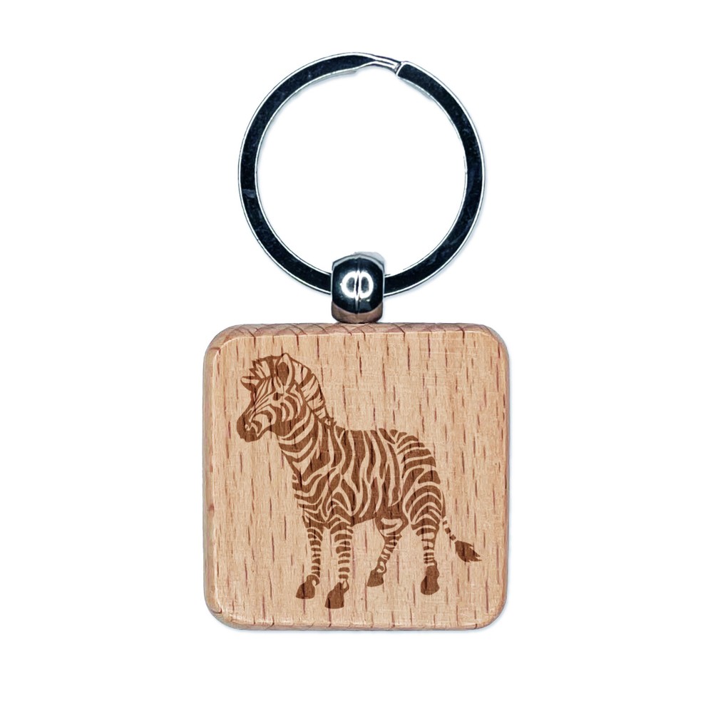Abstract Zebra Stripes Engraved Wooden Square Keychain Charm-image