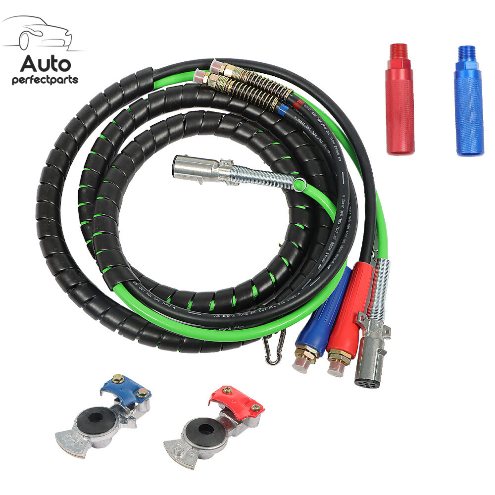 15ft ABS 3-in-1 Wrap Rubber 7-Way Semi Truck Air Line Cable Kit-image