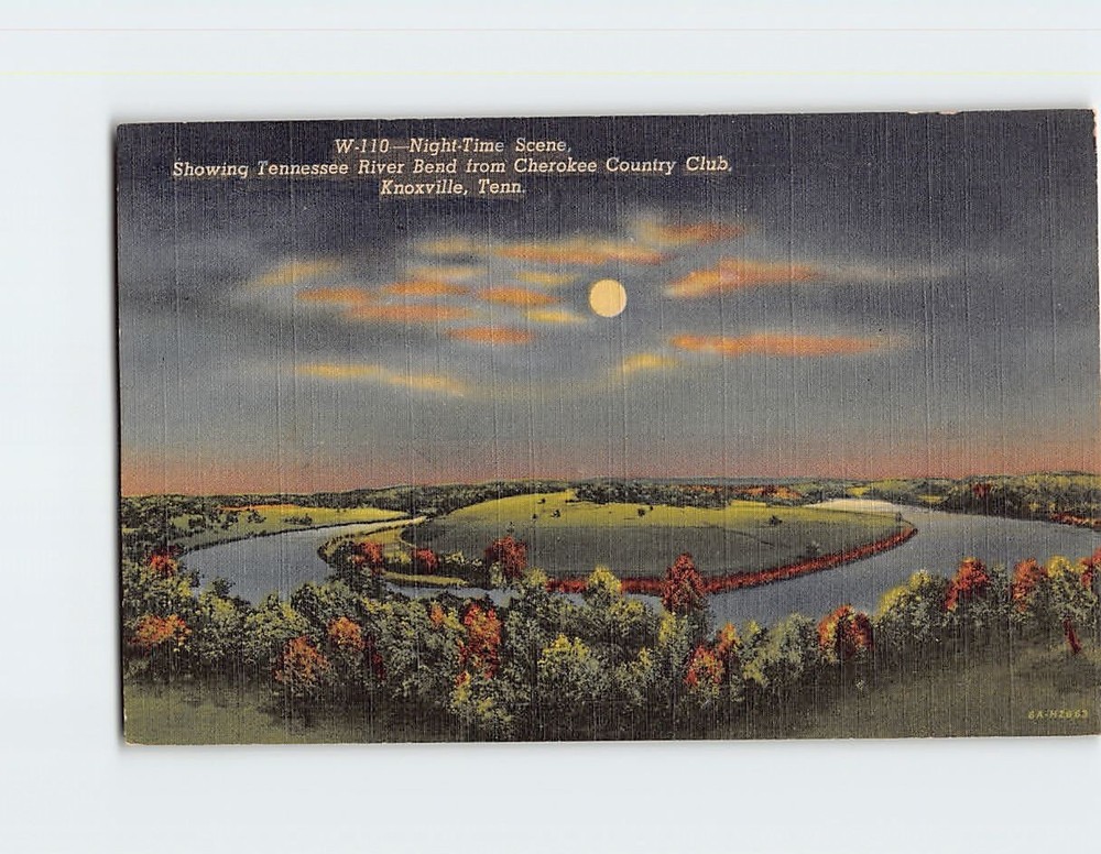 Postcard Night-time Scene Tennessee River Bend Cherokee Country Club Knoxville