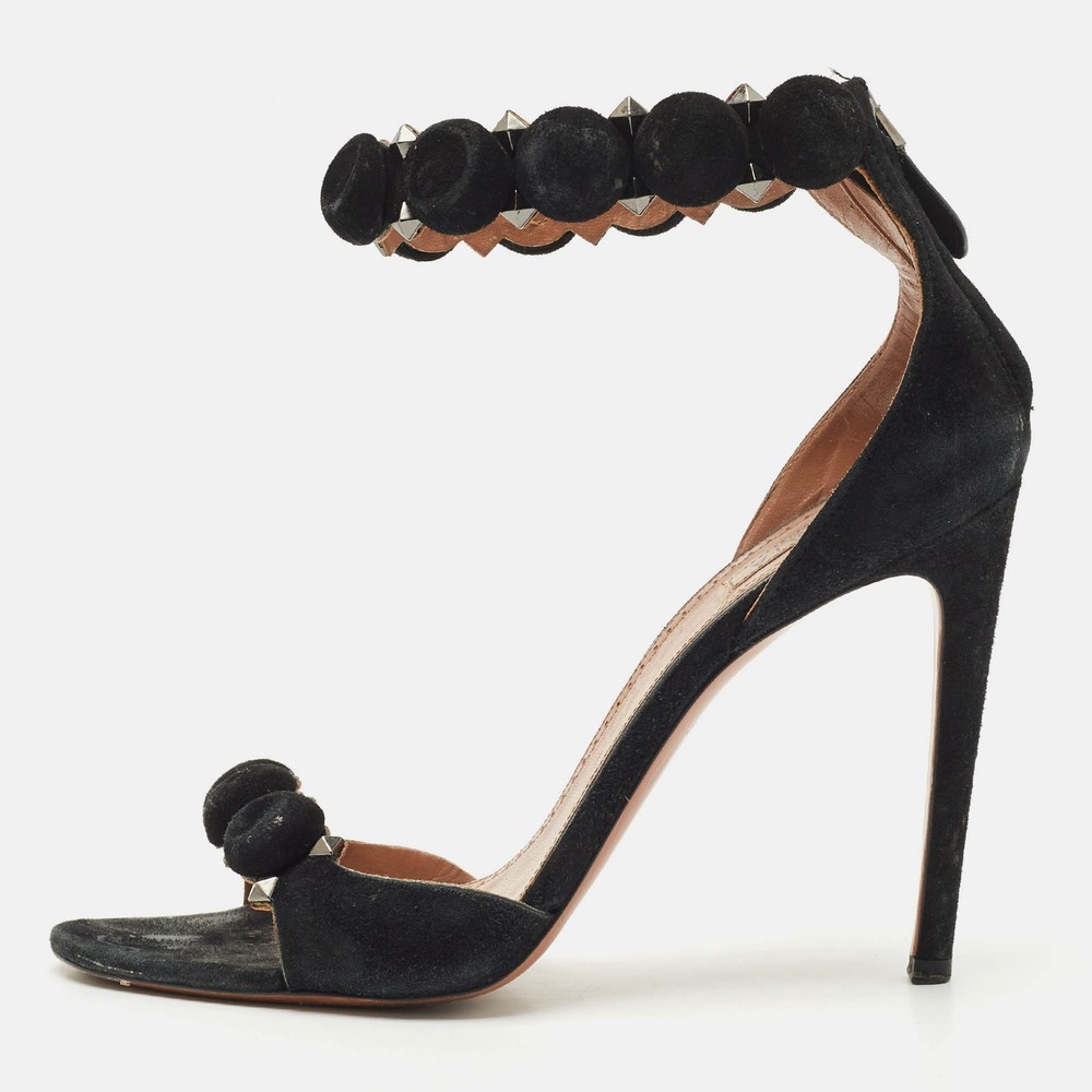Alaia Black Suede Bombe Ankle Strap Sandals Size 39