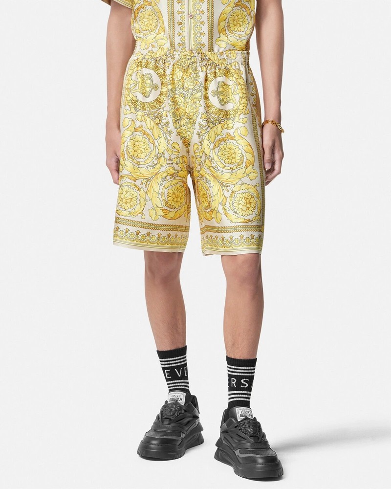 NWT Versace Men's Baroque Print Silk Twill Beige Shorts IT 48 (US M) $1,200