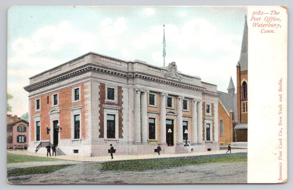 Waterbury CT Post Office Postcard - Souvenir Post Card Co. Early 1900s