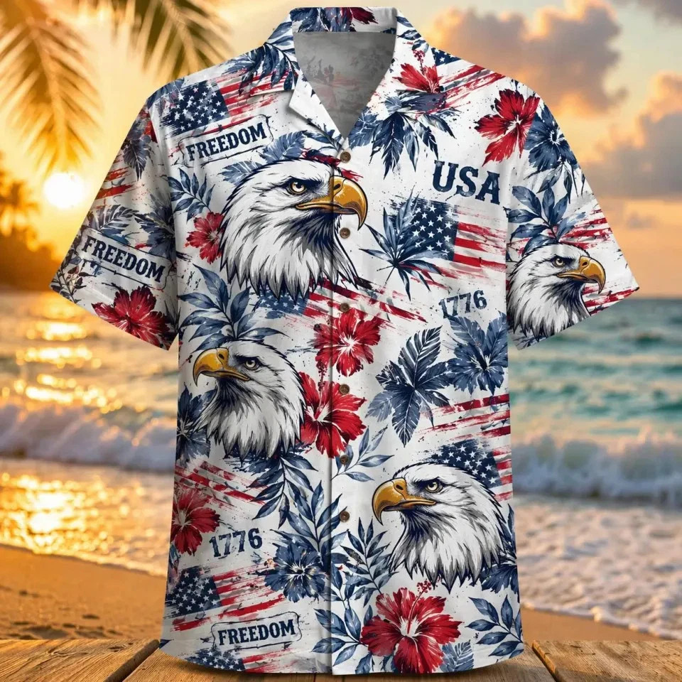 Patriotic USA 250th Anniversary Button Down Hawaiian Shirt