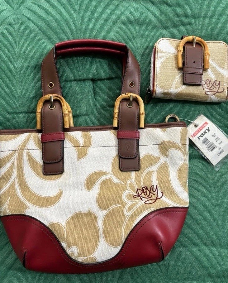 VTG NWT ROXY QUICKSILVER SMALL PURSE TOTE HANDBAG BEACH TROPICAL W/WALLET Y2K