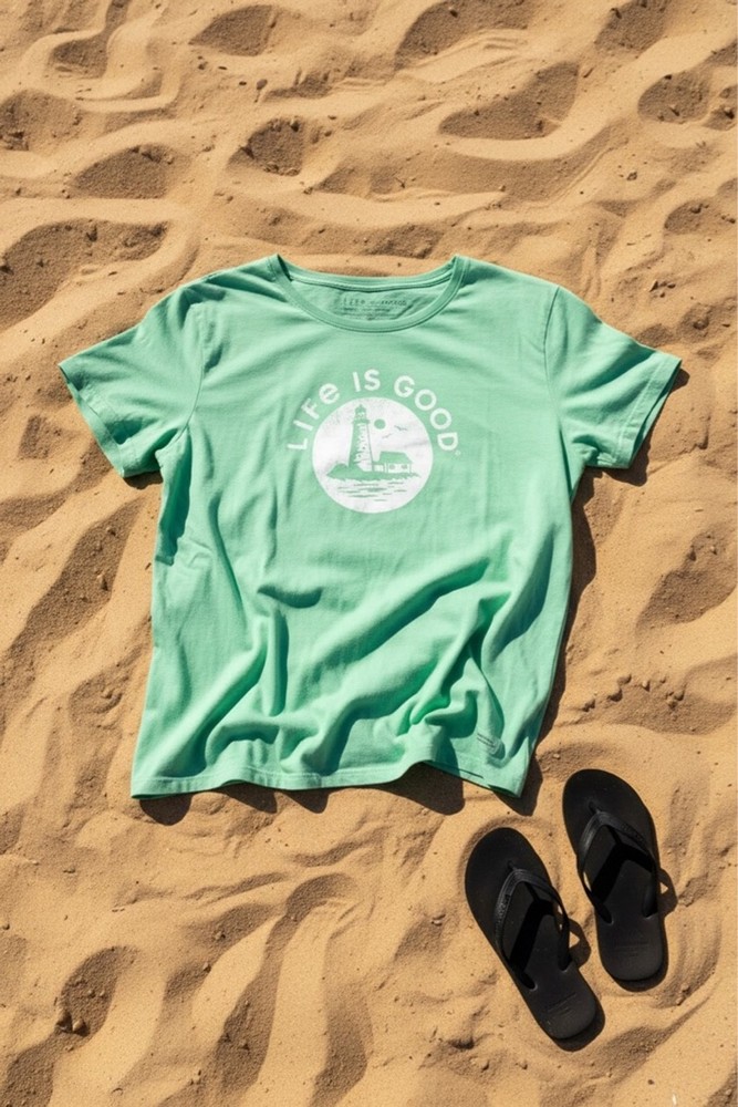 Life Is Good Crusher Tee XL Mint Green Lighthouse Graphic #AN