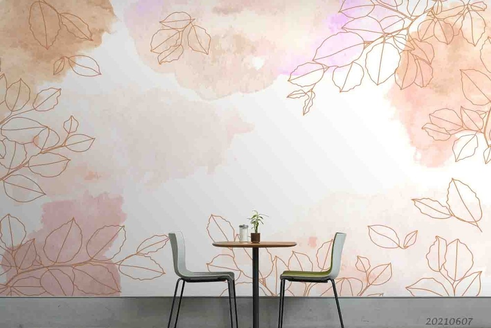 3D Hand Drawn Leaves Watercolor Wall Murals Wallpaper Murals Wall Sticker