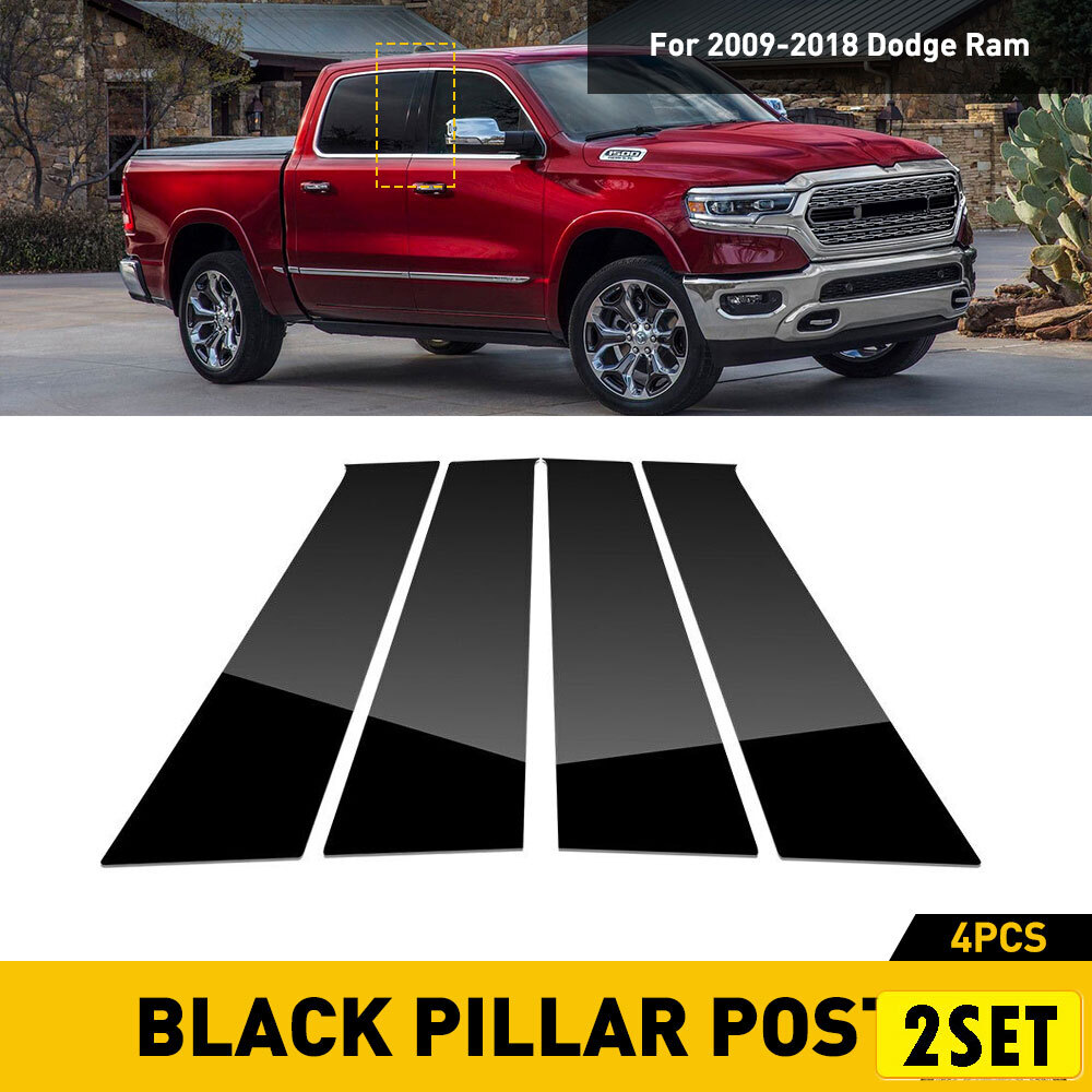 8x Black Pillar Posts for 2009-2018 Dodge Ram Crew Quad Extended Cab EXT Trim