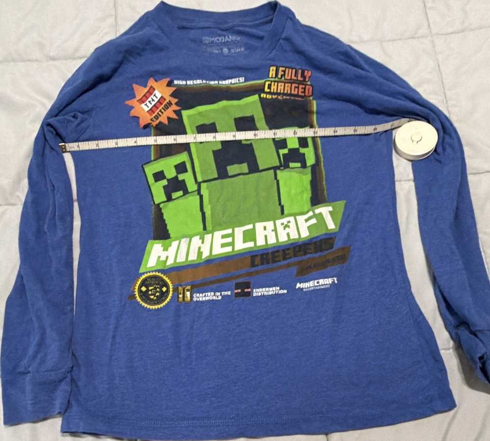 Mojang Blue Minecraft Creeper Graphic Long Sleeve Crew Neck Boys T-Shirt M