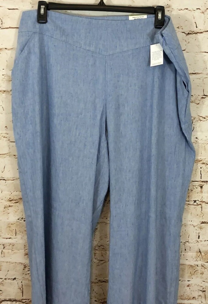 NEW INC International Concepts Wide leg Pants womens sz 16W Blue Linen trouser