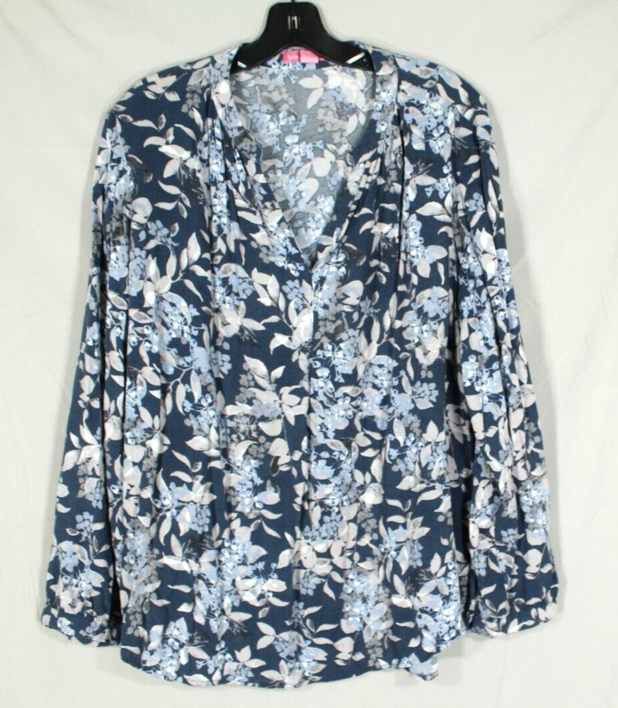 WOMAN WITHIN Light Pullover Blue/Gray FLORAL V-Neck Blouse/Tunic Top 18/20 L