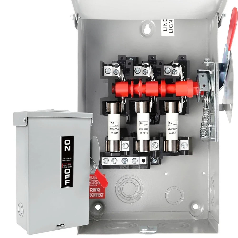 60 Amp 3 Pole Fusible Disconnect Switch NEMA 3R Outdoor 240V Heavy Duty Box USA
