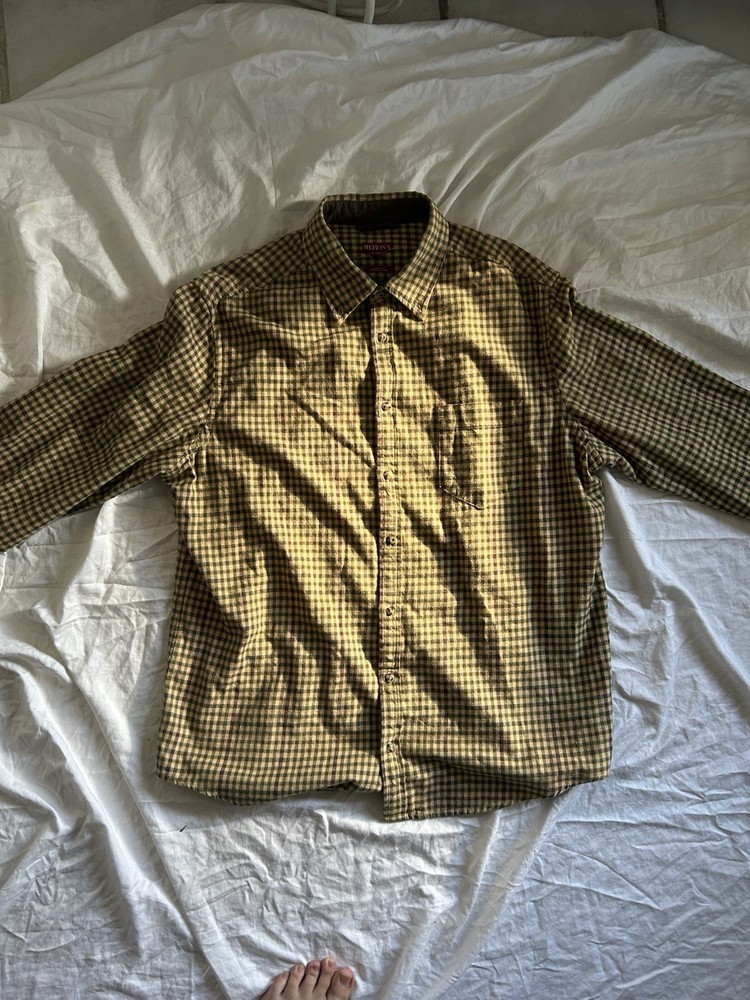 Merona Men's Green Beige Check Flannel Cotton Button-Up Long Sleeve Shirt XL