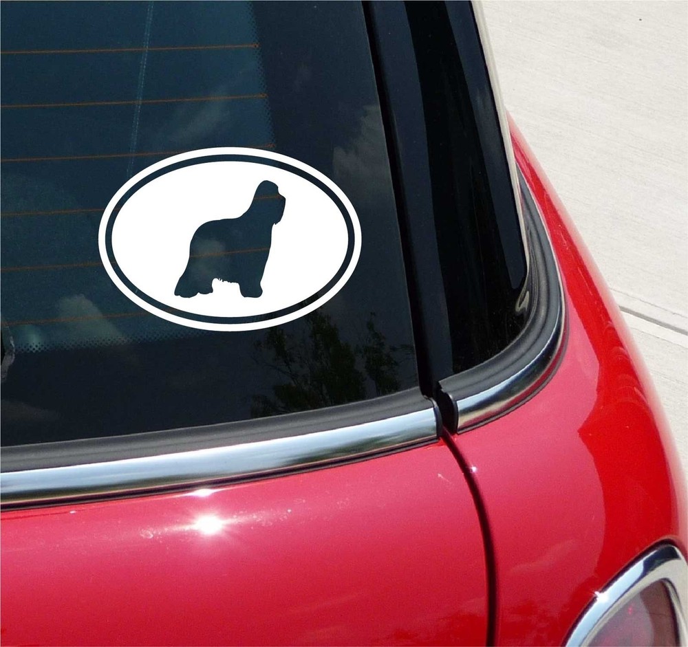 Euro Bearded Collies Car Decal Sticker Oval Single Color Design