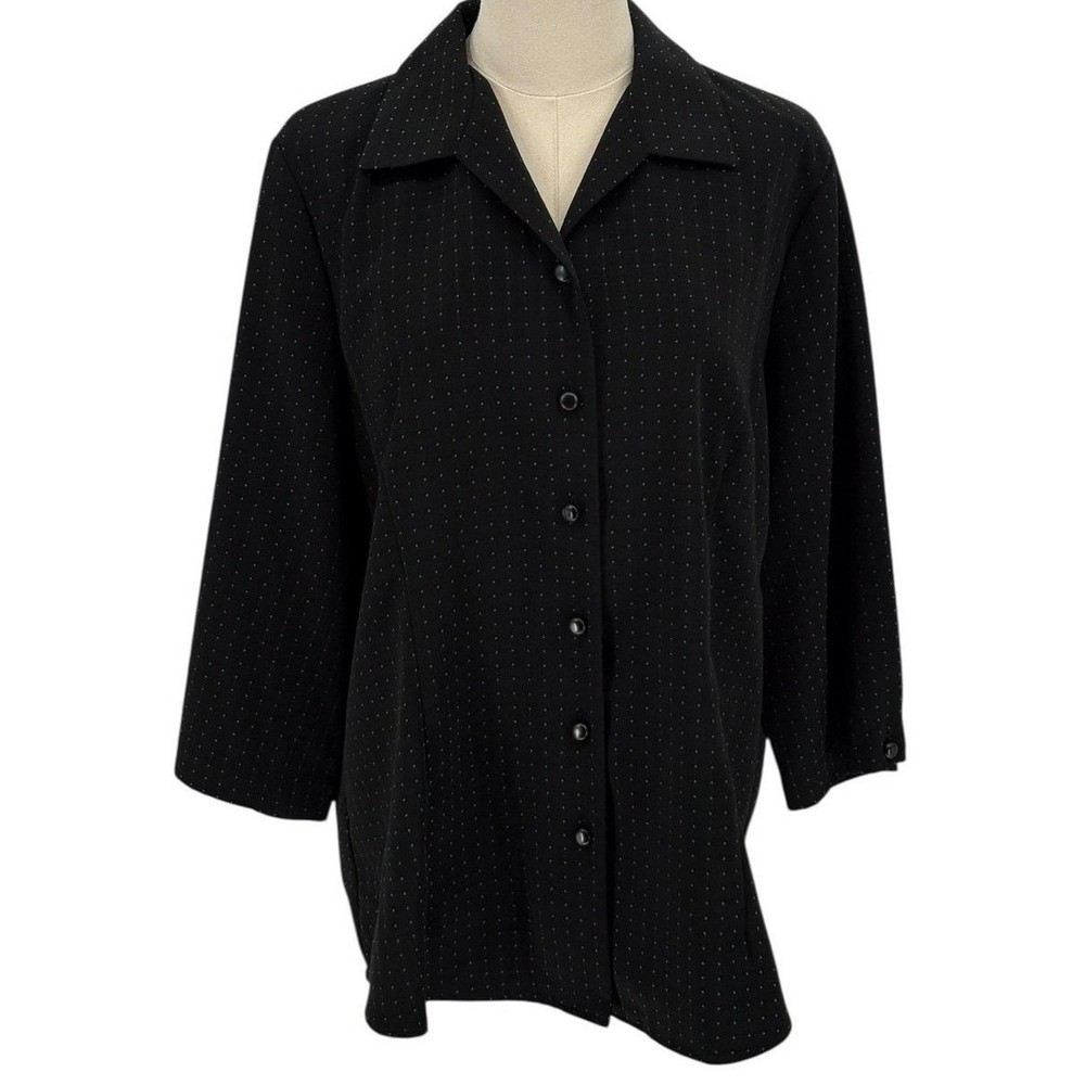 TanJay Vintage Black Blue Polka Dot Button Up Shirt Blouse (Size 14)
