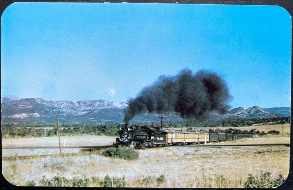 Vintage postcard: Narrow gauge freight train run from Alamosa to Silverton, CO