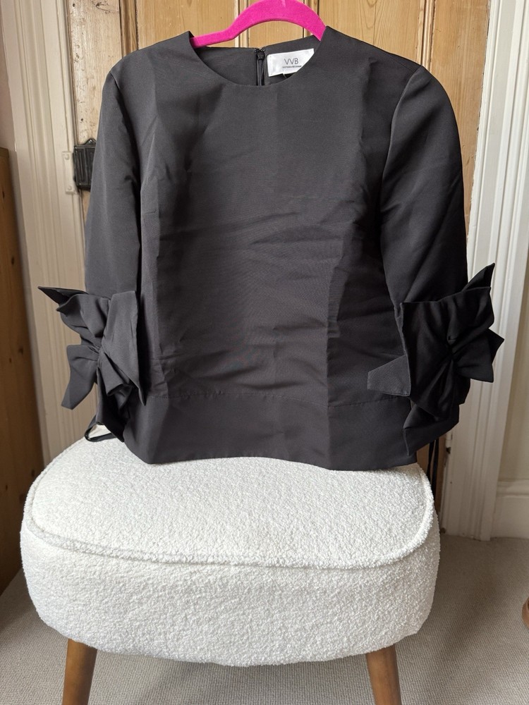 VVB Victoria Beckham Black Bow Sleeve Top Designer Statement Blouse UK 4-6 BNWT