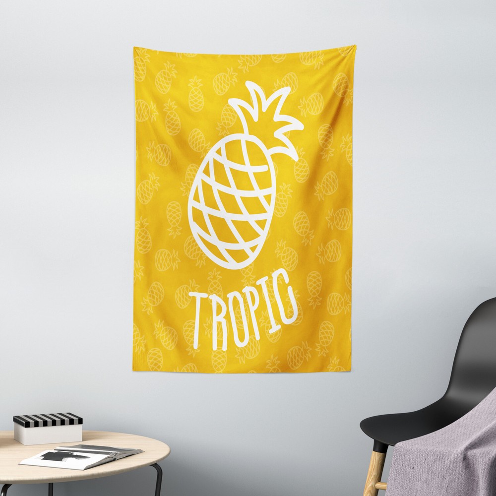 Yellow Tapestry Exotic Pineapple Summer Print Wall Hanging Decor