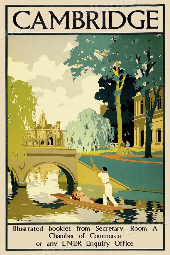 Cambridge - Vintage Style 1930s British UK Travel Poster - 24x36