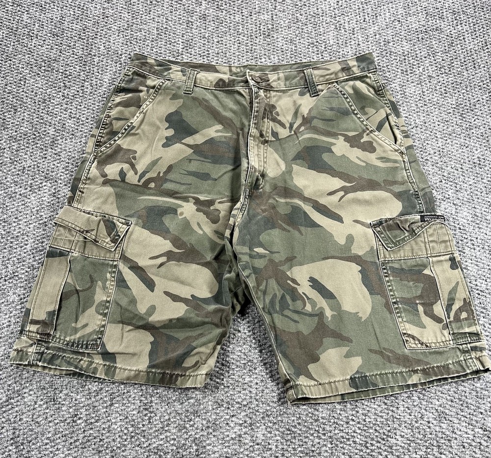 Wrangler Camo Cargo Shorts Mens 34 Green Camo Army Military Work Utility Y2K