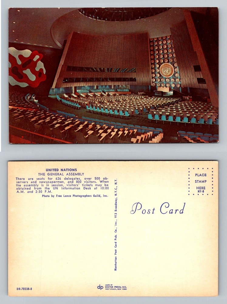 New York City NY, United Nations General Assembly Hall Vintage Postcard