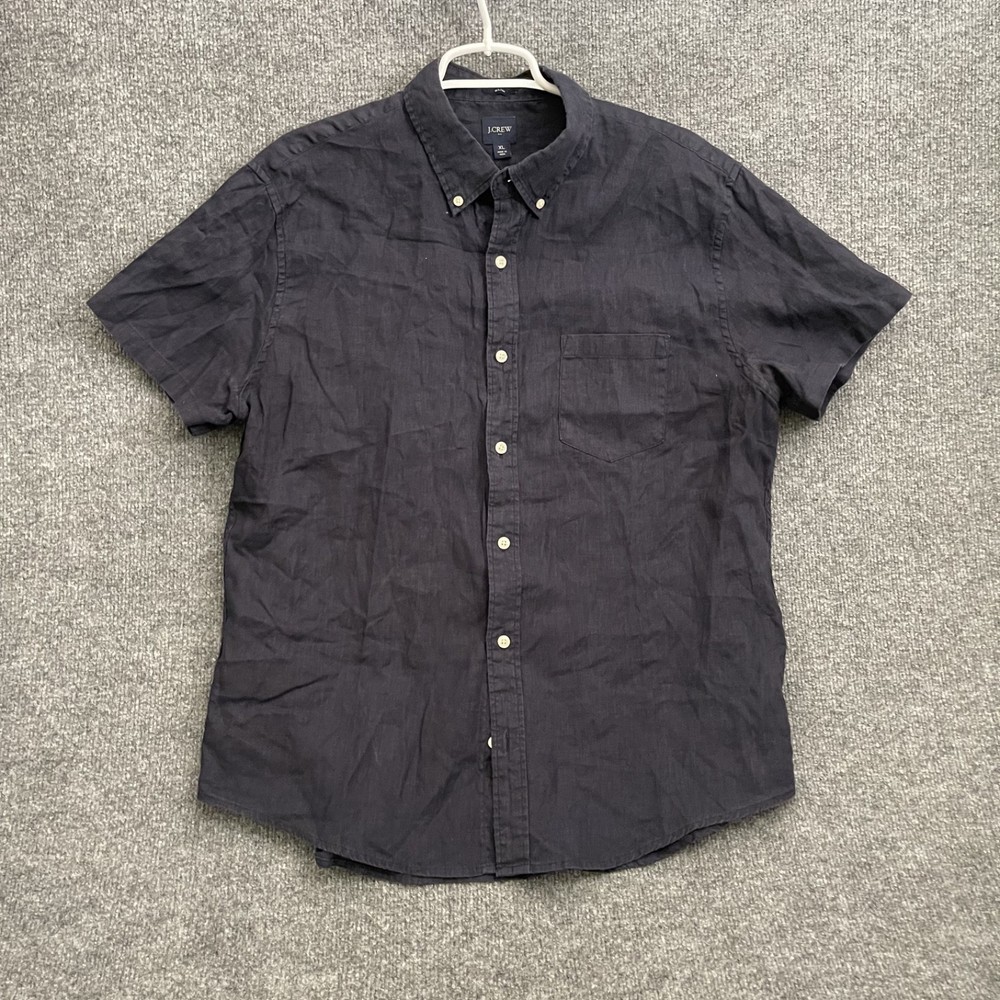 J Crew Slim Fit Shirt Mens Sz XL Button Up Linen Cotton Blend Short Sleeve