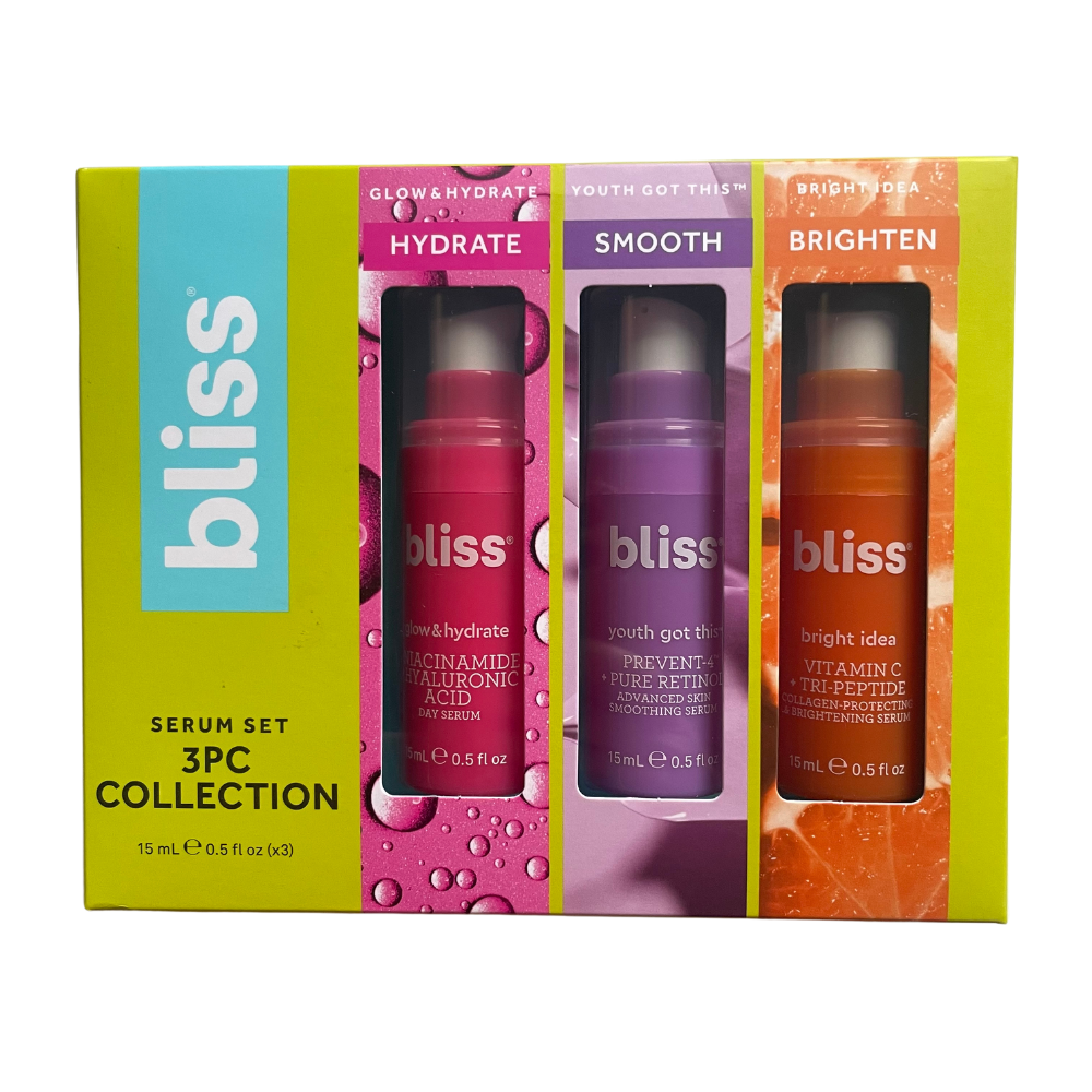 Bliss Serum Set 3 Piece Collection Hydrate Smooth Brighten 0.5 Fl Oz Each Serum