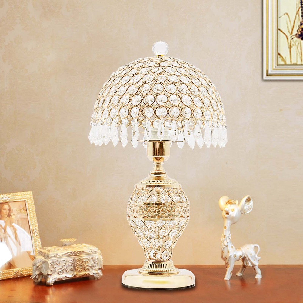 Gold Crystal Table Lamp Desk Bedroom Living Room Lighting Bedside Light E26