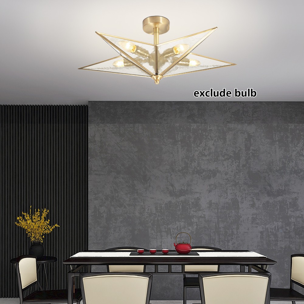 Modern Gold Metal LED Chandelier 5-Light Glass Pendant Ceiling Lamp Fixture
