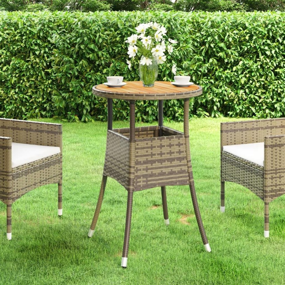 Acacia Wood and Poly Rattan Patio Table 23.6x29.5 Gray Outdoor Furniture-image