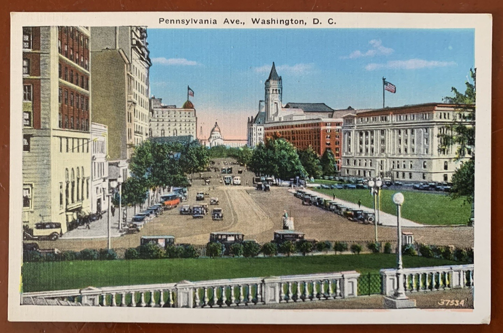 Pennsylvania Ave Washington DC, Vintage Automobiles Postcard