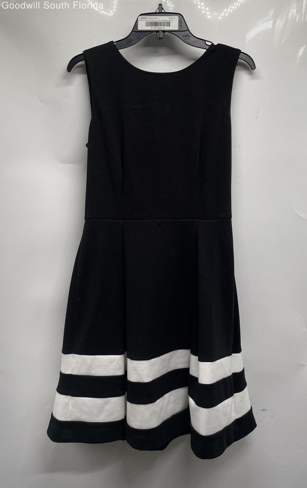 Calvin Klein Womens Black And White Striped Sleeveless Fit & Flare Dress Size 6