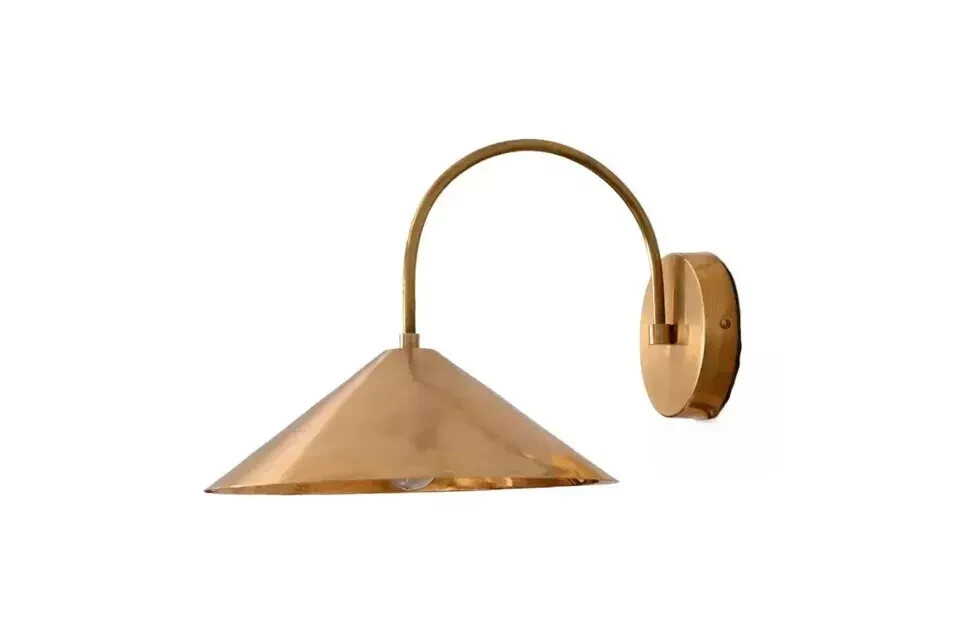 Wall Sconce Mid Century Modern Raw Brass 1 Light Shade Curved Handmade Vintage