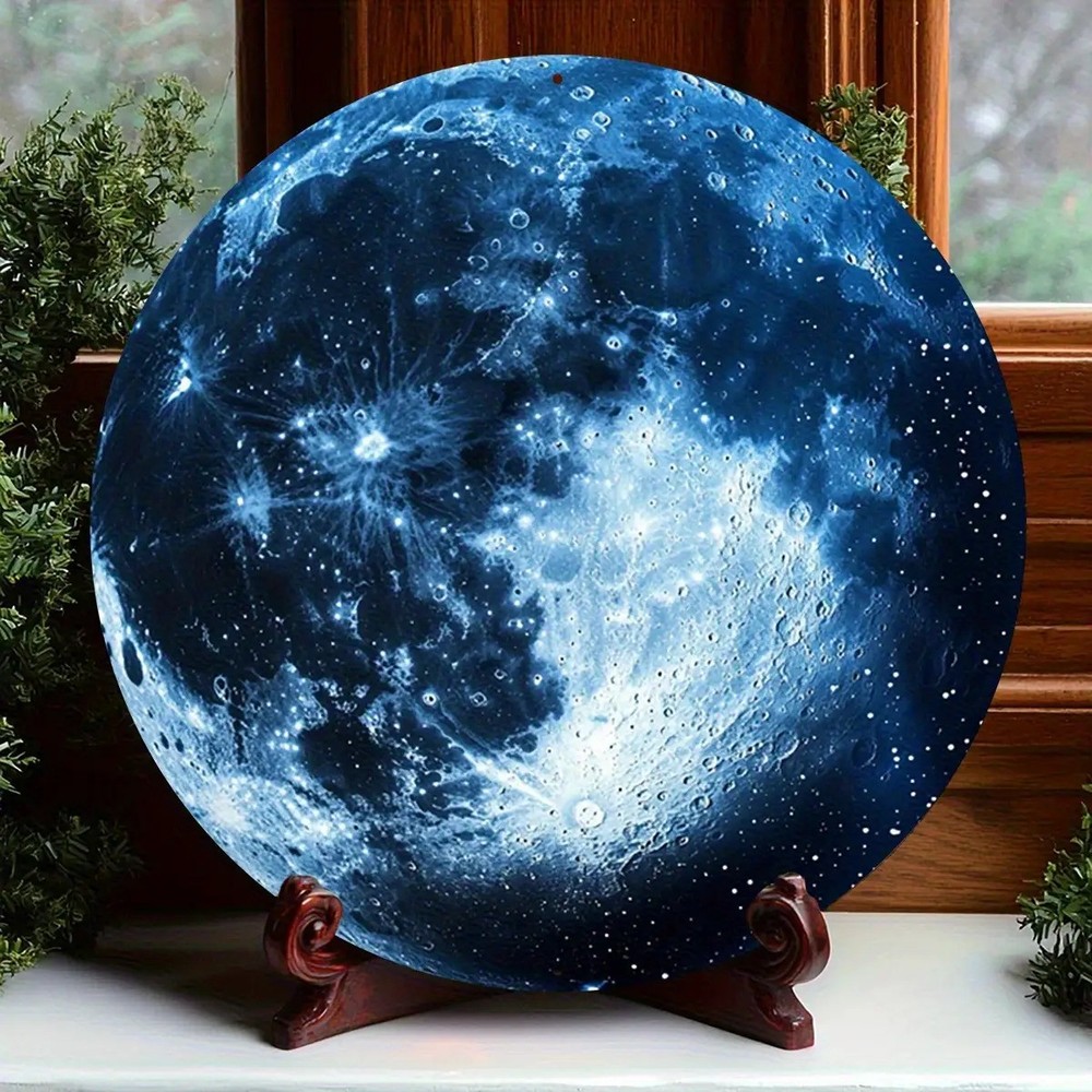 Full Moon Stars Night Sky Celestial Round Aluminum Wall Decor