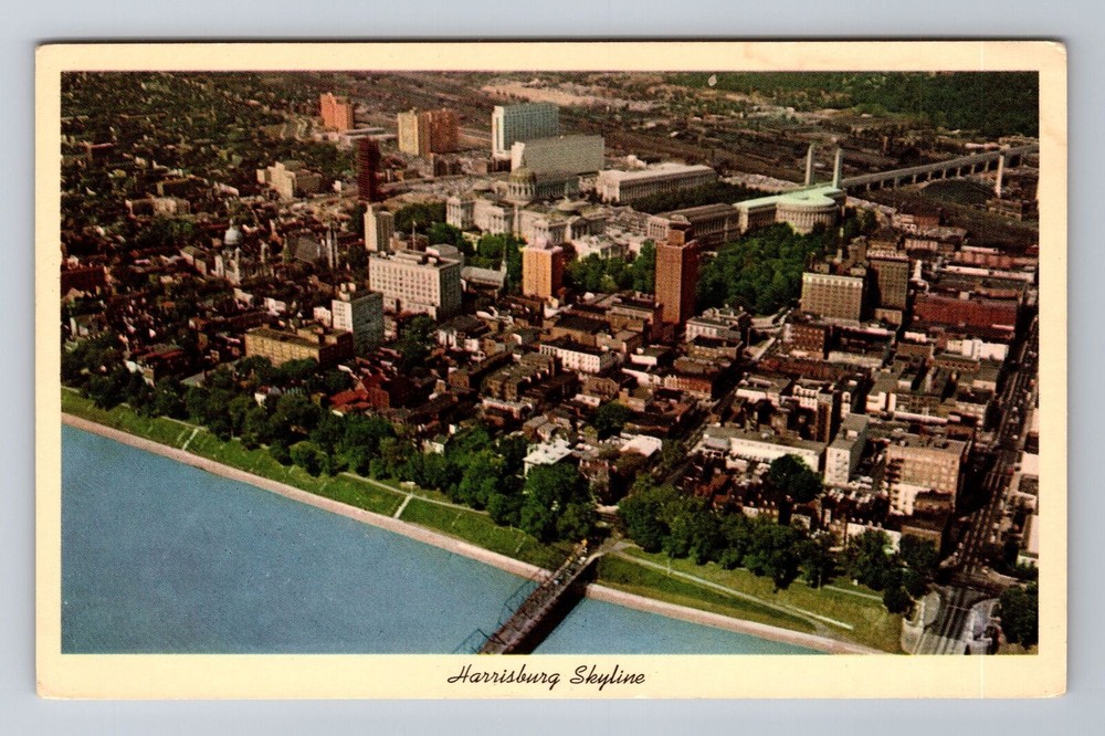 Harrisburg PA-Pennsylvania, Aerial Skyline, Antique, Vintage Souvenir Postcard