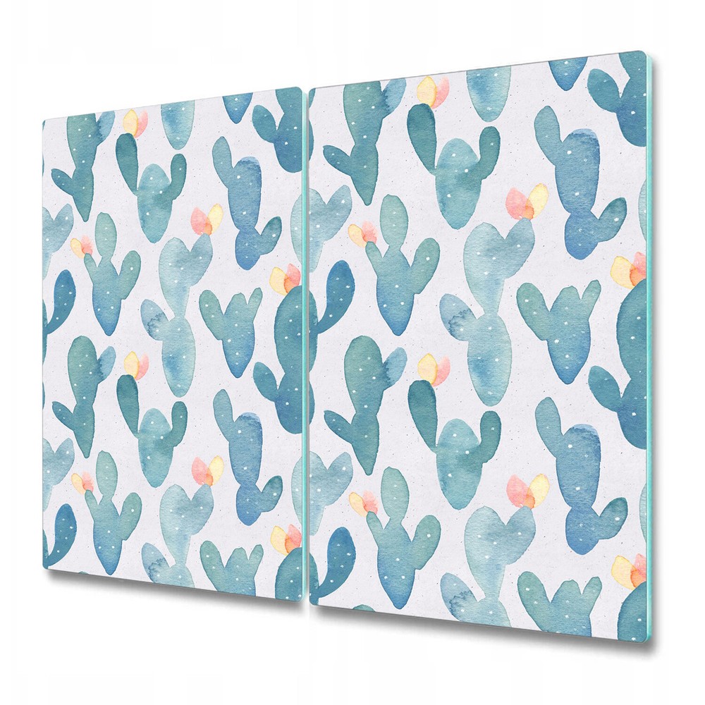 Glass Kitchen Chopping Serving Board Blue cacti with yellow flowers 2x30x52