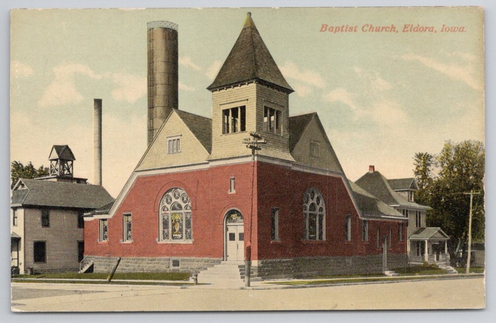 Baptist Church Eldora Iowa Vintage Postcard Lithochrome Early 1900s Architecture