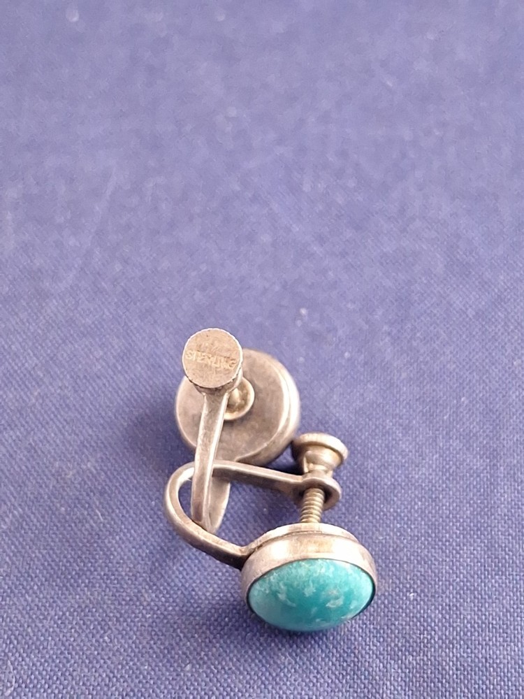 Antique Vintage Turquoise Sterling Silver Screw-On Earrings Native American *3