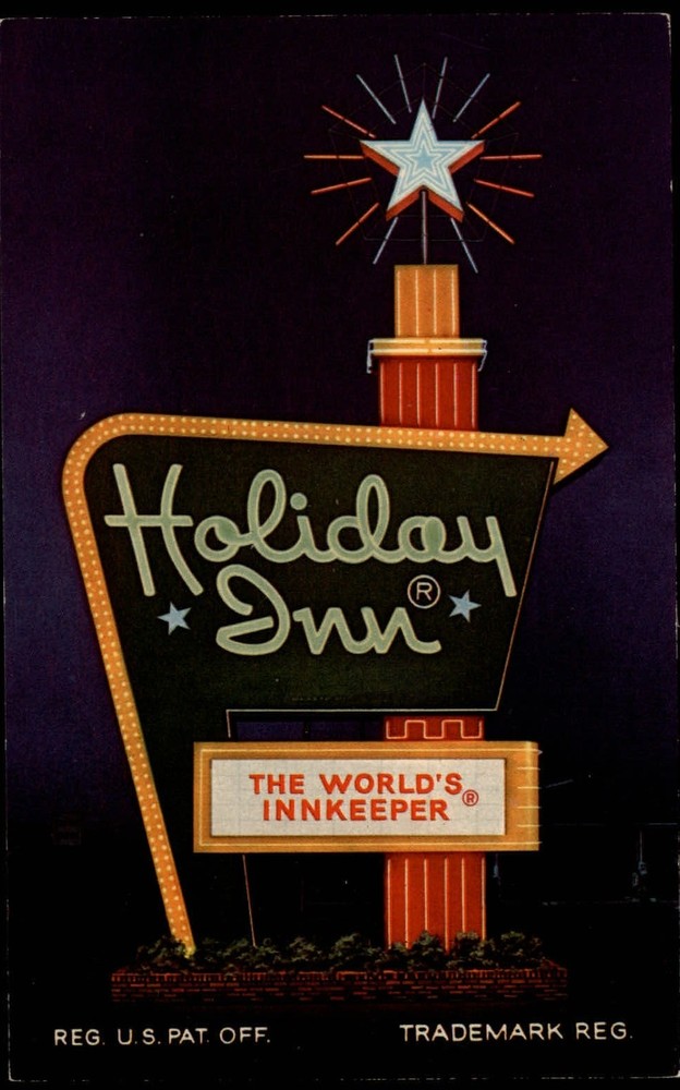 Turbeville South Carolina I-95 Holiday Inn night sign unused vintage postcard