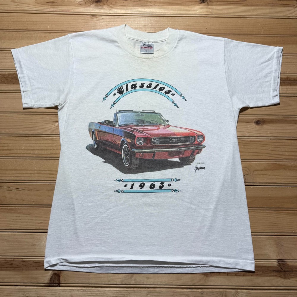 Vintage 90s Ford Mustang Convertible Classics 1965 Autograph T-Shirt USA - Large