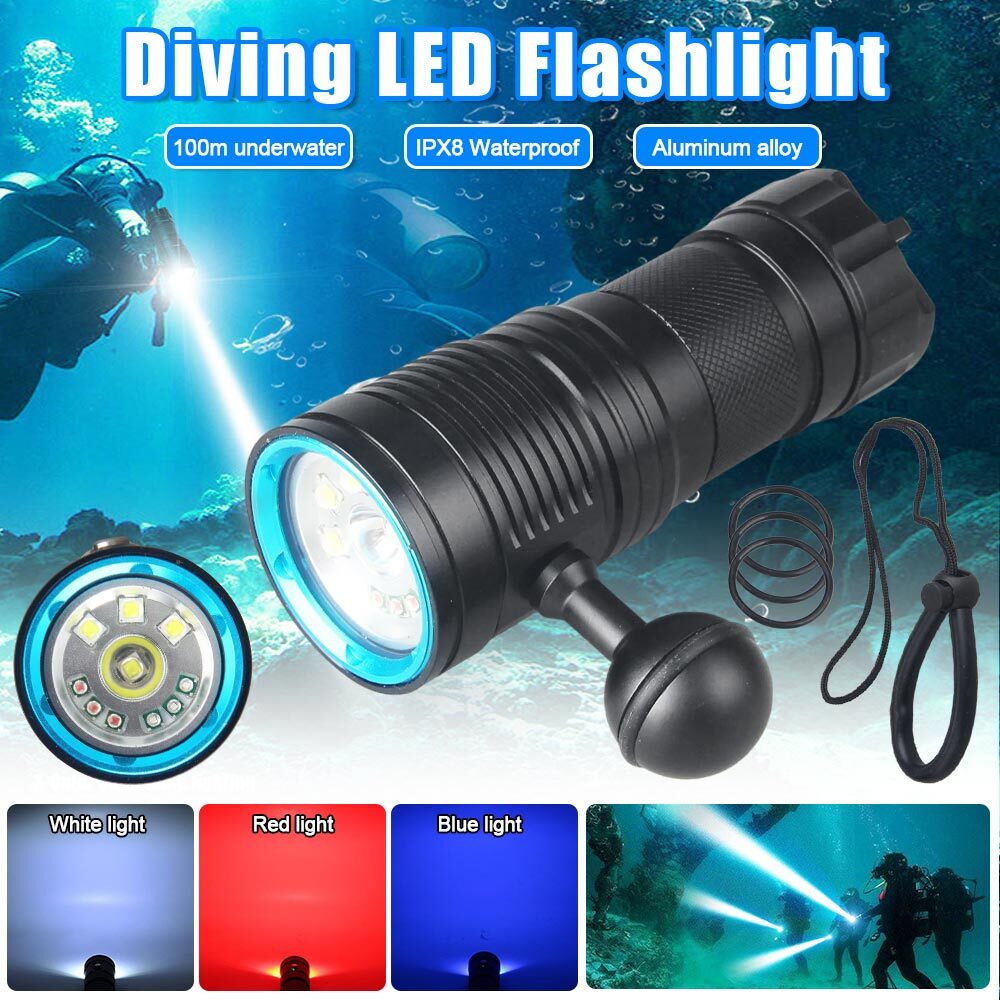 15000LM 80W LED Scuba Diving Flashlight Underwater 100m Camera Video Fill Light