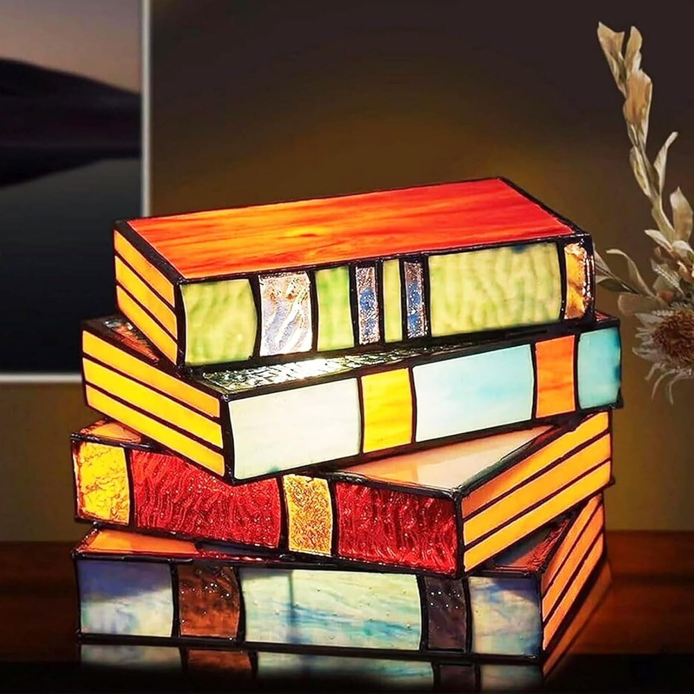 Stained Resin Stacked Books Lamp, Stained Stacked Books Lamp,Reading Book Lighti
