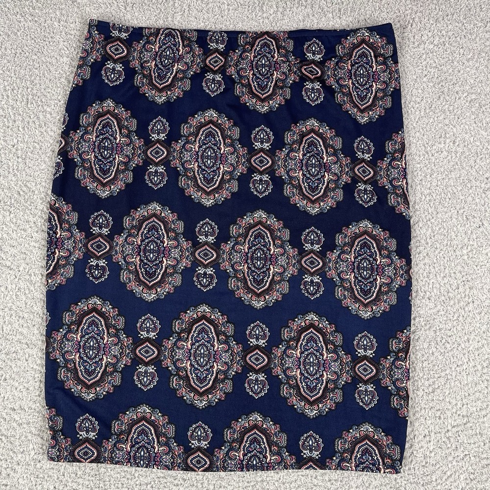 My Invasion Plus Size 3X Blue Pink Paisley Pencil Skirt Pull On Stretch