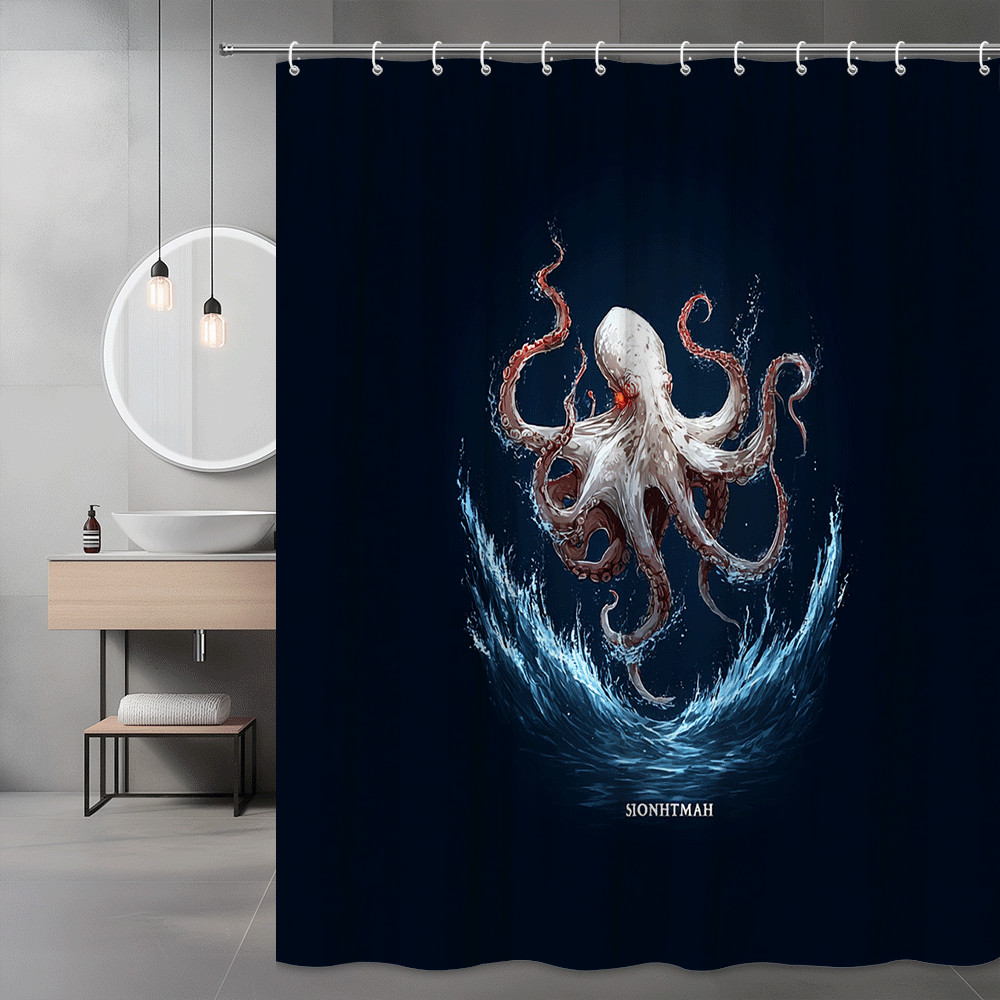 Octopus Shower Curtain Blue Water Splash Graphic