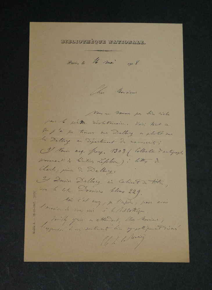 Charles de La Roncière - Historian - SIGNED AUTOGRAPH LETTER - 1908