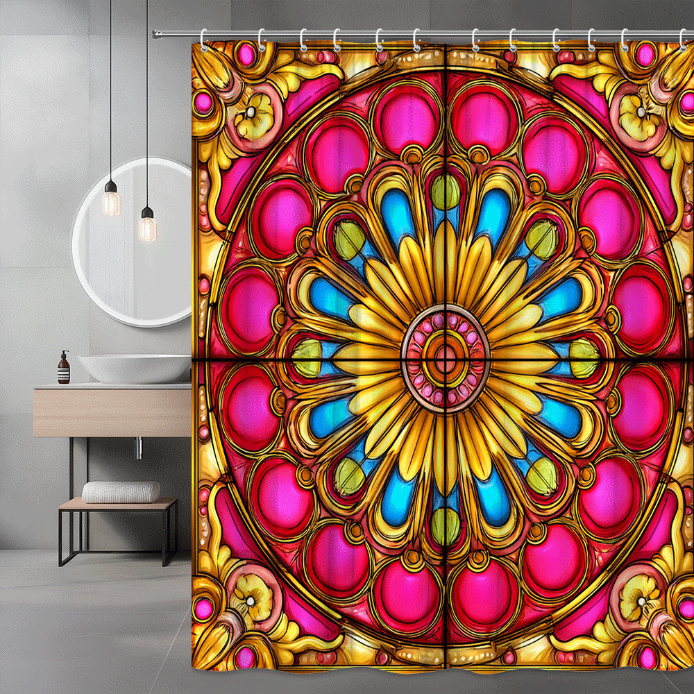 Abstract Floral Medallion Shower Curtain Pink Gold Blue