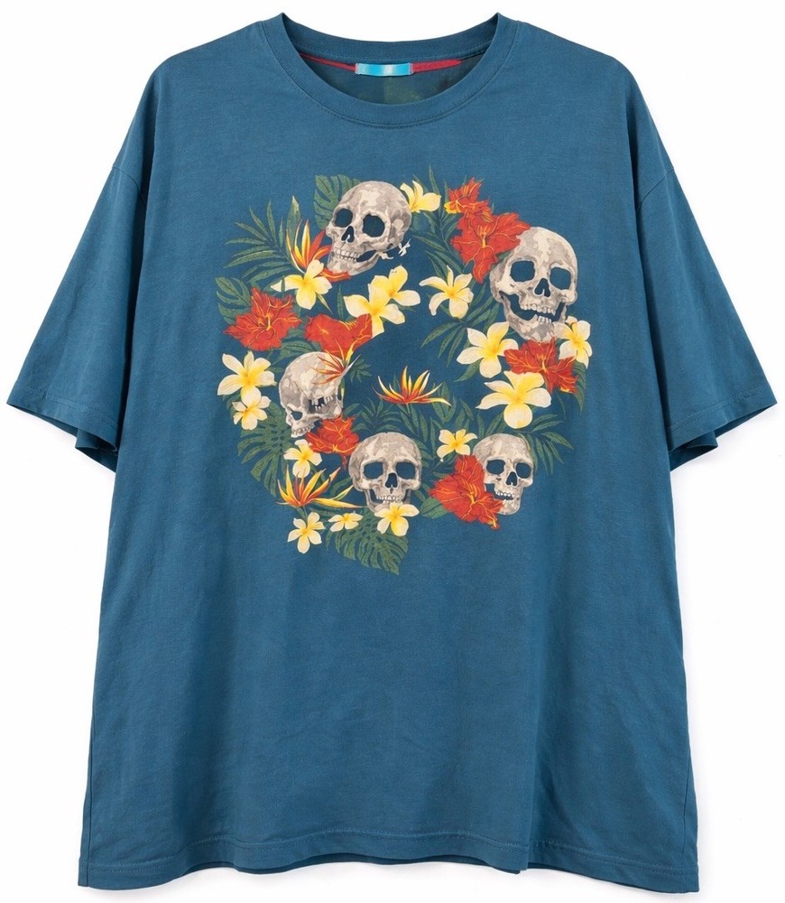 Robert Graham Mens 4XL Blue Skull Floral Graphic T Shirt Cotton Short Sleeve